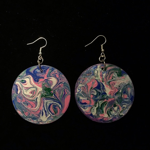 Gorgeous Colorful Acrylic Paint Poured On Both Sides Earrings! - Picture 6 of 6